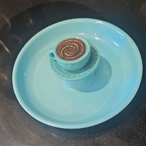 Nora Fleming Blue Plate with Coffee Cup Accent